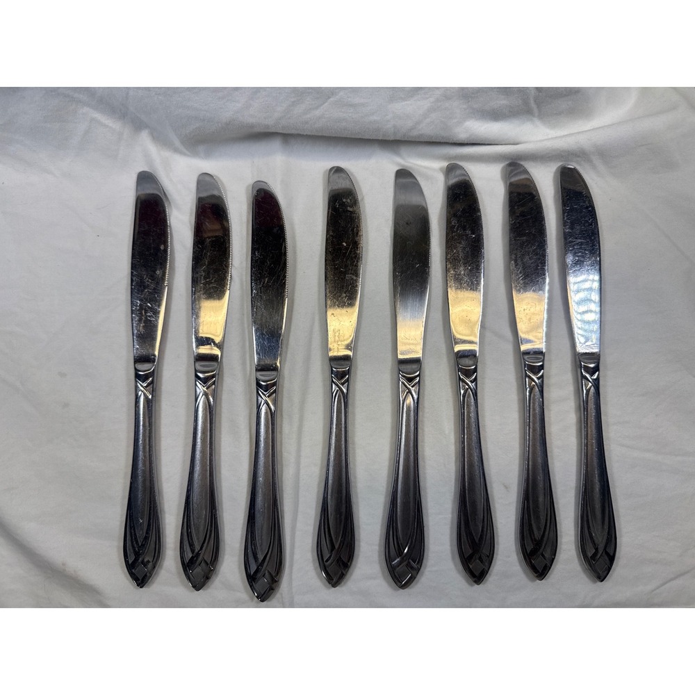 8 Hampton Silversmiths Frost Lace Dinner Knives Serrated 9 Inch (HAMP39)